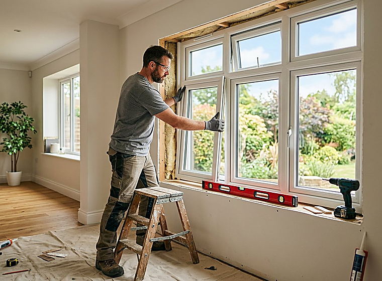 Craftsman fitting a new window during a home upgrade